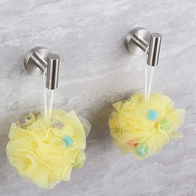 kimzcn Brushed Stainless Steel Towel Coat Hooks Bathroom Clothes Garage Hotel Cabinet Closet Sponges Robe Hook Wall Mounted Round Kitchen Heavy Duty Bath Door Hanger 2 Pack