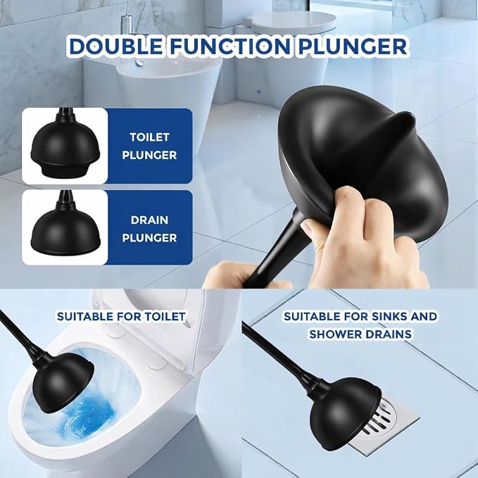 Toilet Plunger with Holder for Bathroom - Deep Cleaning - Heavy Duty - Strong Efficient Suction Cup - Household Essentials - Household Supplies, Matte Black