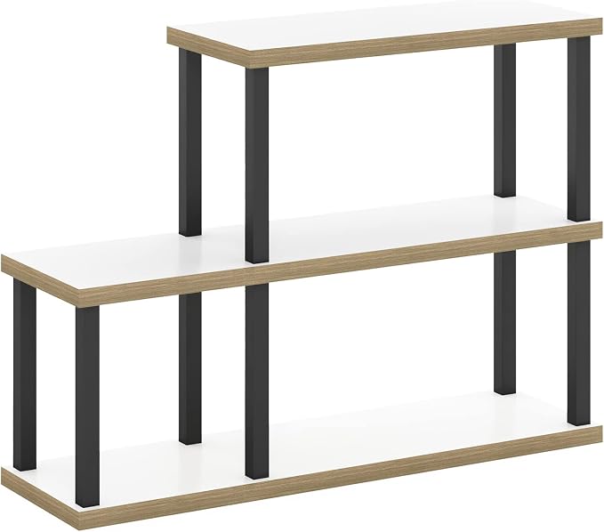 Furinno Turn-N-Tube No Tools Decorative Display Shelf, 3-Tier Ladder, Solid White/Black