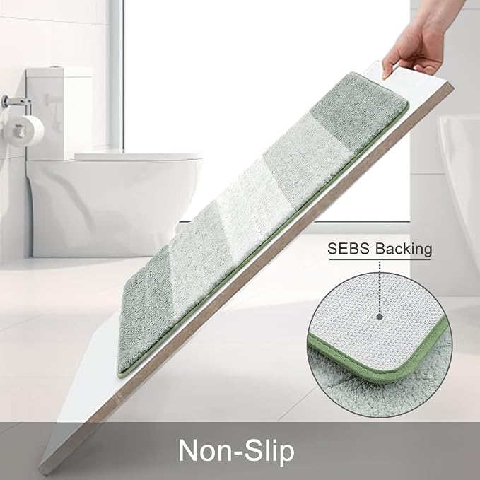 3 Pcs Ombre Bath Mat Set for Bathroom, Non Slip Ultra Soft and Thick Water Absorbent Bath Carpet, Machine Washable & Quick Dry Bathroom Rug, for Bedroom Door Living Room,Green