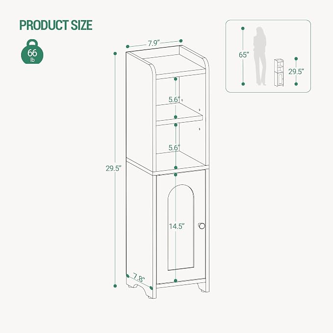 Hzuaneri Bathroom Storage Cabinet, Corner Floor Cabinet with Doors and Adjustable Shelf, Narrow Toilet Paper Cabinets, Bathroom Organizer for Small Spaces, Greige BC19705X