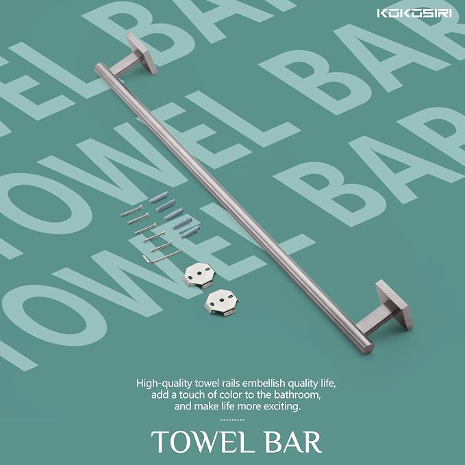 KOKOSIRI Towel Holder Bathroom Accessories Towel Bar for Bath Kitchen Necklace Holder 24 Inch Brushed Nickel Stainless Steel B4005BR-L24