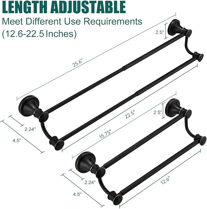 Hoimpro Adjustable Retractable 15-27 Inches Stainless Steel Bathroom Towel Bar, Bathroom Accessories Bath Hotel Double Towel Bar Rod Hanger Wall Mounted Towel Holder Towel Rack, Oil Rubbed Bronze