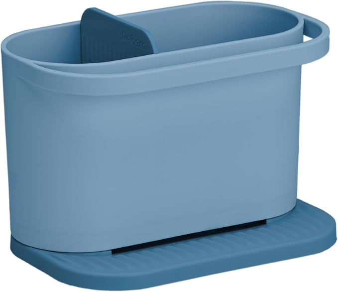 ReBorn Recycled Sink Organizer, Kitchen Sink Organizer, Two Main Compartments, Integrated Dish Cloth Rail, Ribbed and Sloped Base for Draining, Would Made in UK (Avon Blue)