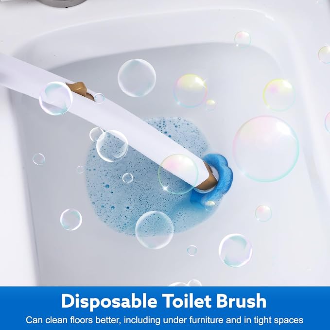 wlich Disposable Toilet Brush Set With 48 Refills, Wall-Mount Holder | Flexible Scrubbing Head, Hygienic Toilet Cleaning, Wall-Mounted Storage for Homes, Apartments, Dorms, Offices, Hotels