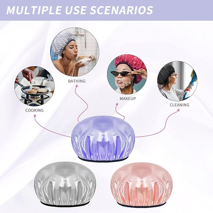Aquior Shower Cap,Shower Caps for Women Long Hair,Silky Satin Hair Bonnet Reusable Bathing Cap,Extra Large for All Hair Length,4 Colors