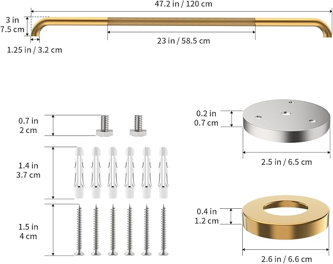 48 Inch Anti Slip Shower Grab Bar, Munzong Bathroom Grab Bar for Showers, Gold Knurled Handicap Balance Bar,Safety Hand Rail Support Elderly Senior Assist Bath Handle