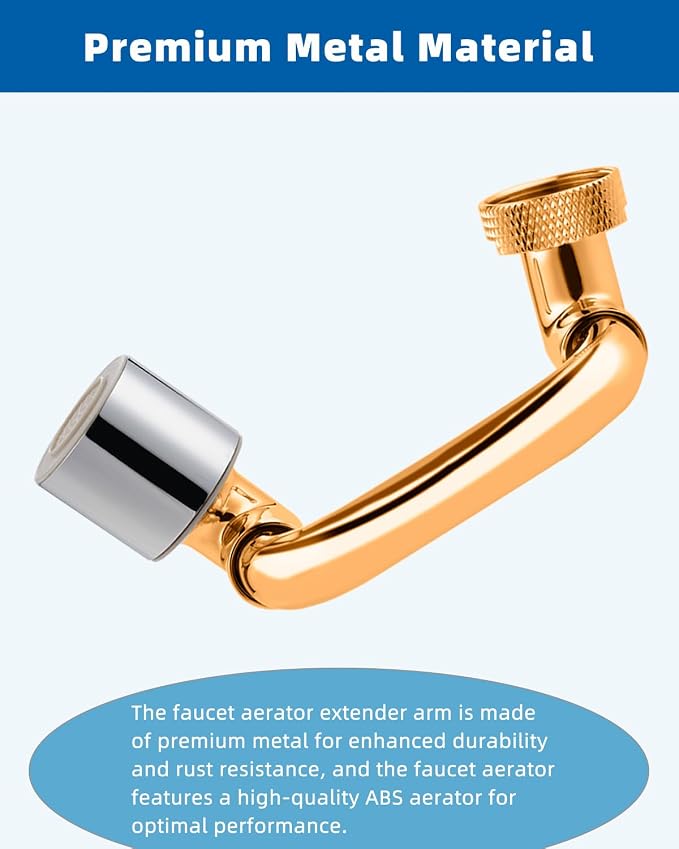 Hibbent 1080° Swivel Faucet Extender, Metal Rotatable Sink Faucet Aerator with Metal Extension, 2 Functions Kitchen & Bathroom Sink Sprayer, Faucet Attachment for Face Washing, Chrome