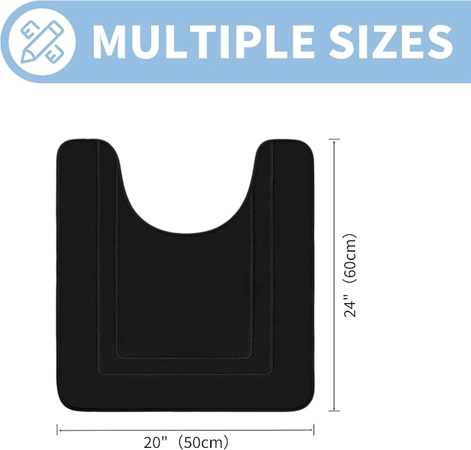 Cupic Cupid Memory Foam Bath Mat 24"×20", U-Shaped Bathroom Rugs, Black | Soft Touch, Cushioned Comfort, Non Slip Bathroom Mat, Super Absorbent & Quick Dry, Machine Washable for Shower, Tub & Vanity