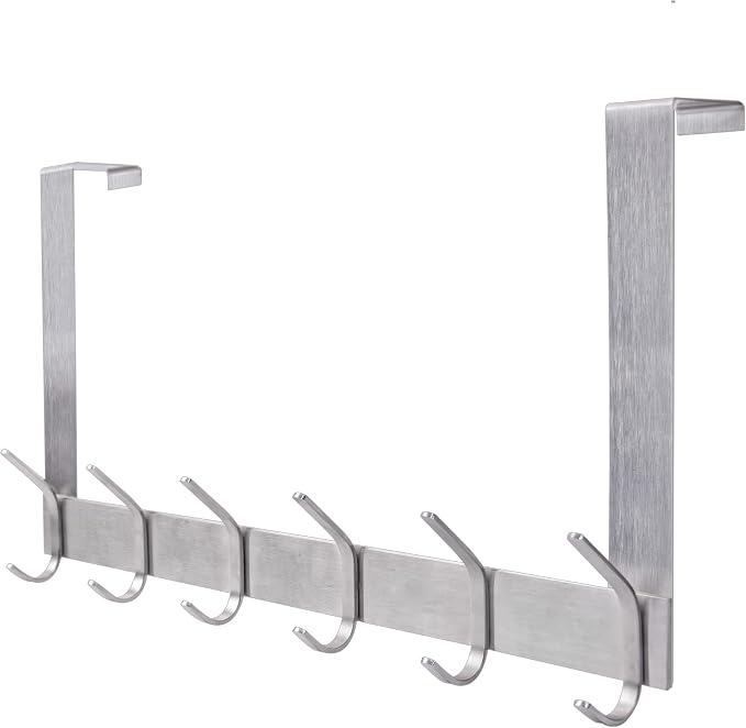 YUMORE Over the Door Hooks, Heavy Duty Door Hanger, Brushed Finish | Stainless Steel, Rust Resistant Finish, Space-Saving Storage, Easy Install, Fits Most Standard Doors