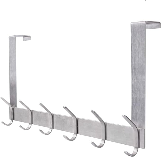YUMORE Over the Door Hooks, Heavy Duty Door Hanger, Brushed Finish | Stainless Steel, Rust Resistant Finish, Space-Saving Storage, Easy Install, Fits Most Standard Doors