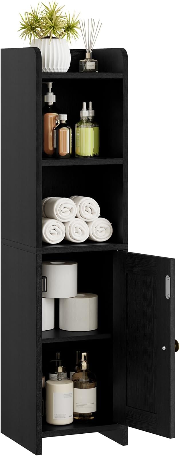 Lomojo Small Bathroom Storage Cabinet, Toilet CabinetFreestanding Bathroom Organizer for Small Spaces, Narrow Toilet Paper Corner Floor with Door and Shelves,Black | Freestanding Narrow Toilet Paper Holder, Organizers for Bathroom Small Spaces Floor Ca...