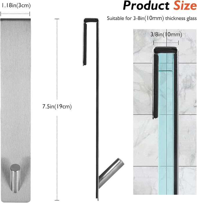 Kontoyo Shower Door Hooks(7.5 Inch),Extended Over Door Hooks for Bathroom Frameless Glass Shower Door,Stainless Steel Towel Hooks,Heavy Duty Rack Hooks for Robe,Towel-3 Pack-Silver
