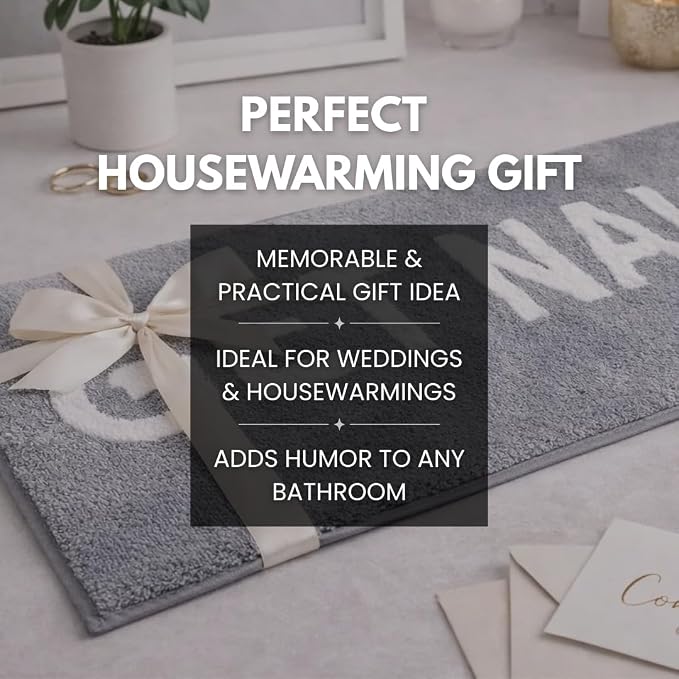 LABEND HOME Get Naked Bath Mat Runner 59"" x24 - Funny Bathroom Rug, Plush Microfiber Non-Slip TPR Backing, Machine Washable Quick-Dry Bath Decor - Grey