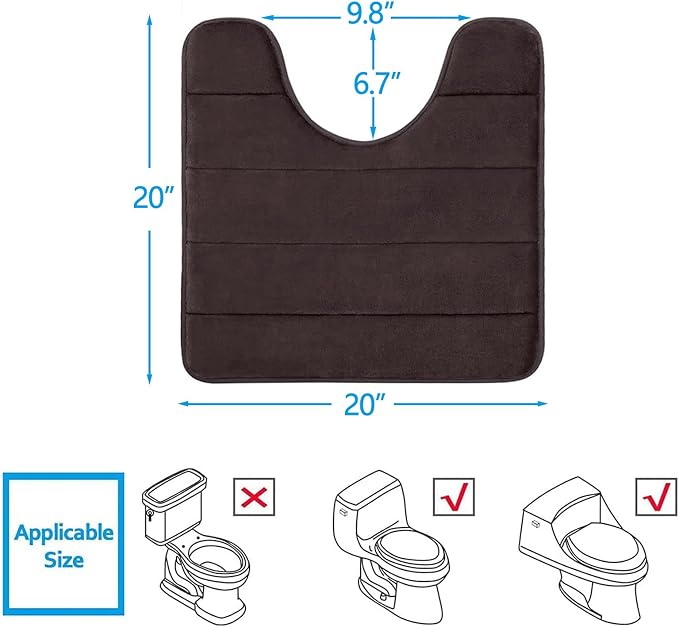 Buganda Memory Foam U-Shaped Toilet Rugs 20 x 20, Absorbent Bathroom mat | Brown, Thick Soft Machine Washable toilet mat for bathroom, Contour Bath Rugs Mat for Toilet Base