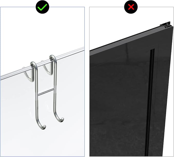 Over Shower Glass Door Hook, 2 Pack Silver 304 Stainless Steel Extended Shower Door Hooks, Bathroom Frameless Drilling-Free Hanger, Double Side Towel Hooks, for Bathing Suits, Robe, Loofah, Shaver