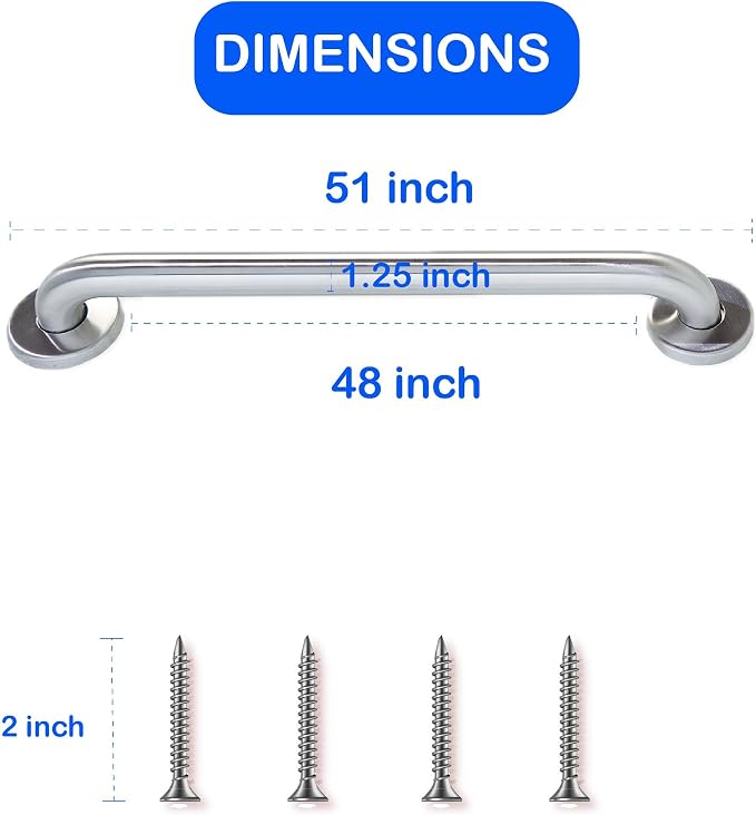 48' Smooth Grip 304 Stainless Steel Grab Bars for Seniors, ADA Shower Bars Safety Holds Upto 400lbs, Grab Bars for Bathtubs and Showers