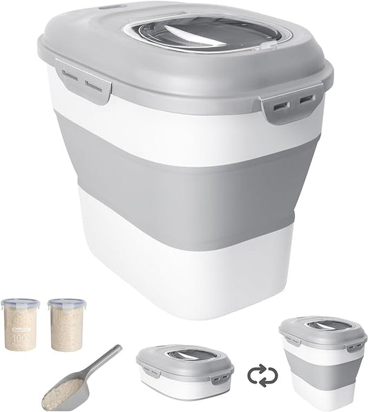 20-50 Lbs Airtight Food Storage Container Wheels,Collapsible Rice Container | Flour Storage Container with Double Airtight Seal,Rice Storage Container with Magnetic Lid,Keep Fresh for Pet Food,Rice,Flour
