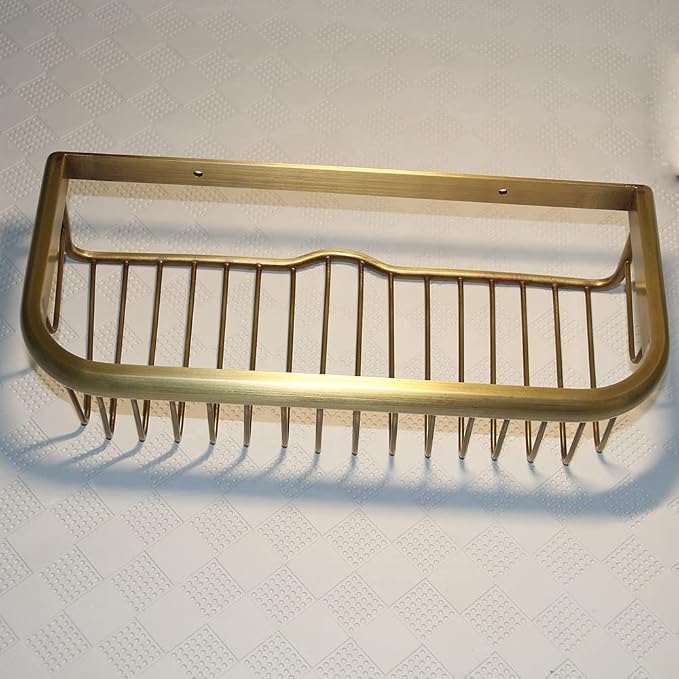 Brass Bathroom Square Shower Caddy Bathroom Shower Storage Rack Shelf Organiser Basket Wall Mount, Bronze