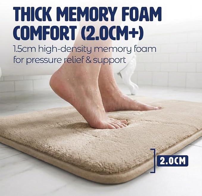 Muddy Mat® Memory Foam Bath Mat – Velvet Soft Non Slip Bathroom Rugs, Thick Absorbent Bath Rugs, Washable Bath Mat for Bathroom Floor and Shower, Beige 20" x 30"