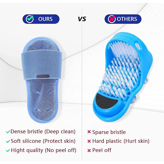 Shower Foot Scrubber - Soft Silicone Cleaner With Non-Slip Suction Cups, Exfoliating Dead Skin Massager Slipper to Improve Circulation & Soothe Tired Feet for Unisex Adults - 1pcs (Pink)