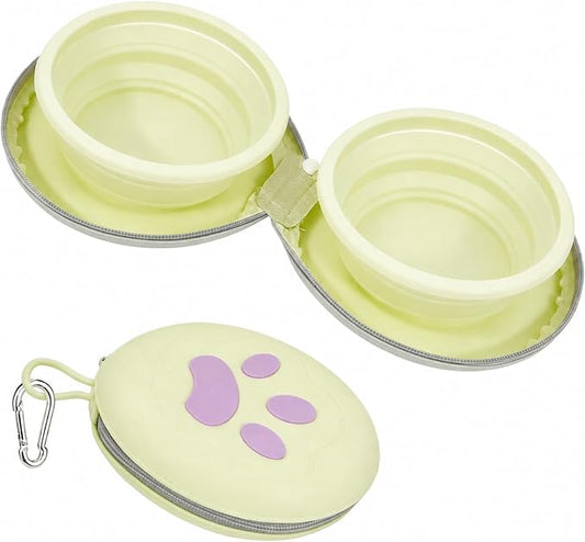2-in-1 Collapsible Dog Travel Bowl Portable Silicone Carabiner | For Food and Water Use, Folds Flat for Compact Storage, Ideal for Pet Travel, Camping, Hiking, Road Trips and Daily Walks
