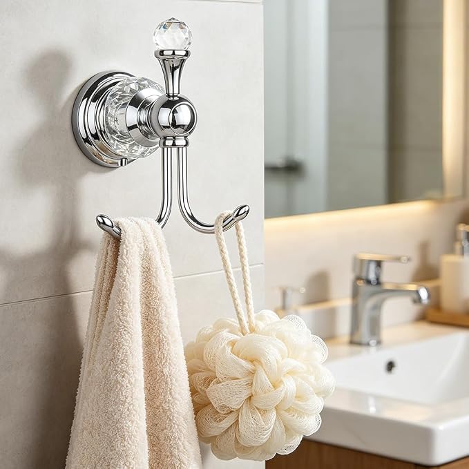 Chrome Crystal Towel Hooks for Bathroom Wall Mounted Hand Towel Holder Kitchen Robe Hook Bedroom Towel Hanger,Drilling Installation