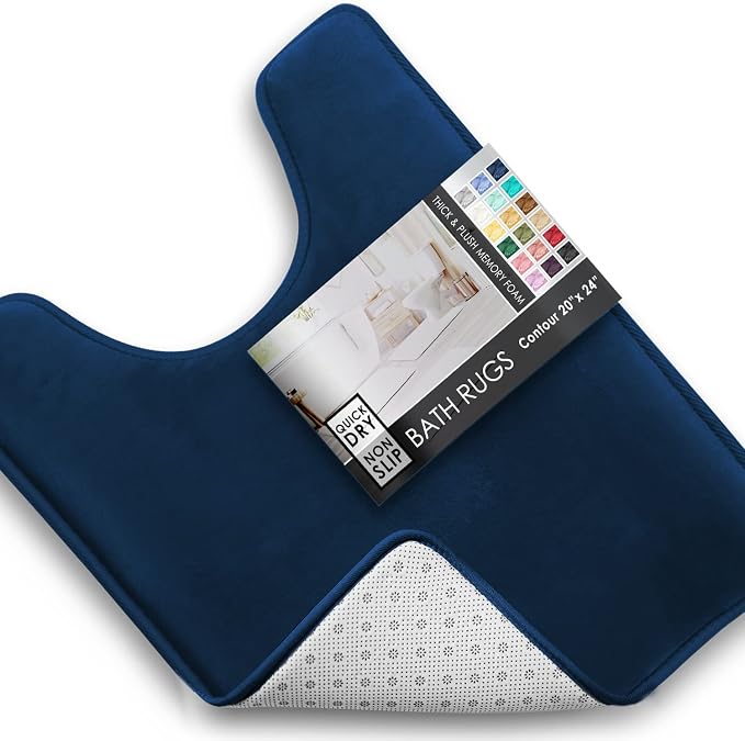 Clara Clark Bathroom Rugs, Velvet Memory Foam Bath Mat, Non-Slip, Machine Washable Bath Rugs - Dries Quickly, Ultra Soft Plush Bath Mats for Bathroom, 20 x 24, Royal Blue