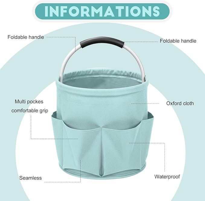 Cleaning Caddy for Cleaning Supplies,17L Cleaning Supply Caddy with Handle Foldable Cleaning Supplies Organizer Bucket Cleaning Products Organizers for Home, Garden (Light Blue)