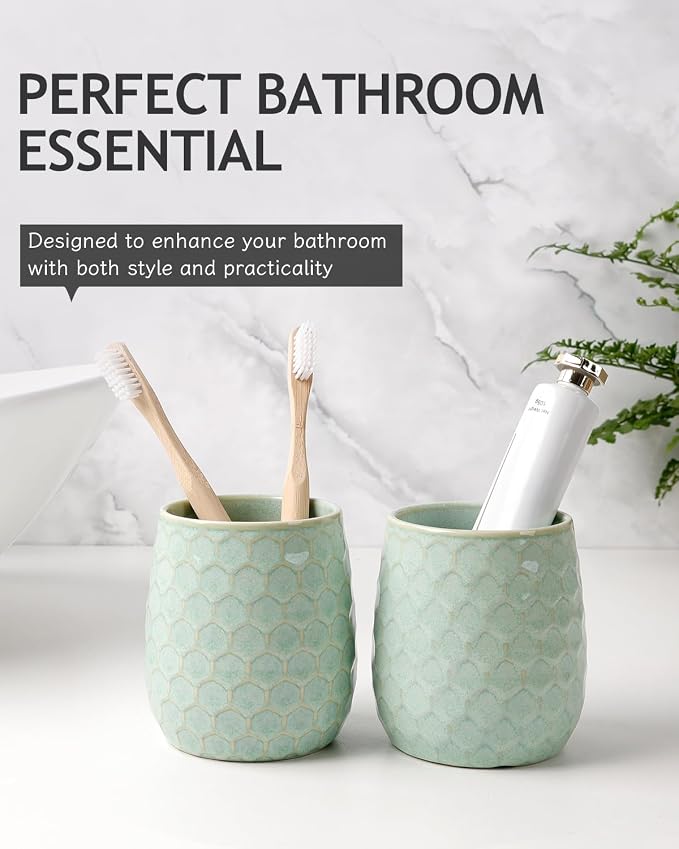 Toothbrush Holder, Tooth Brush Holder for Bathroom - Ceramic Toothbrush Cup Toothbrush Holders Countertop, Green Makeup Brush Holder Pen Holder, 3.62" x 3.62" x 3.93", ANTIS'S HOME