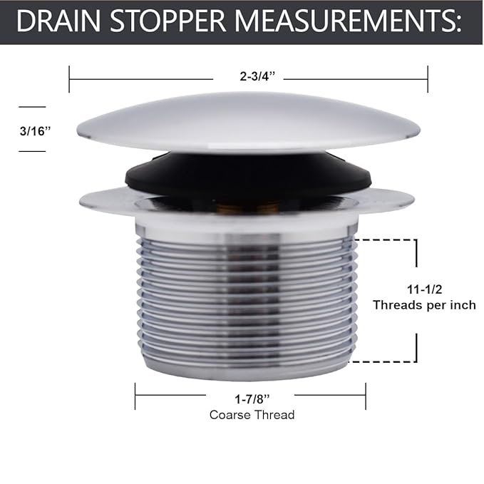 Westbrass A398R-26 1-1/2" NPSM Coarse Thread Mushroom Tip-Toe Bathtub Drain Stopper, Polished Chrome