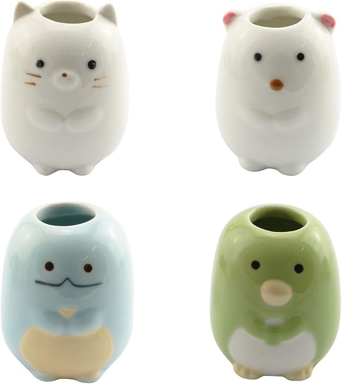 Tegg Mini Toothbrush Holder 4PCS Cute Animal Ceramic Mini Tooth Brush Holder Stand Bathroom Multipurpose Storage Organizer Cotton Swabs Holder