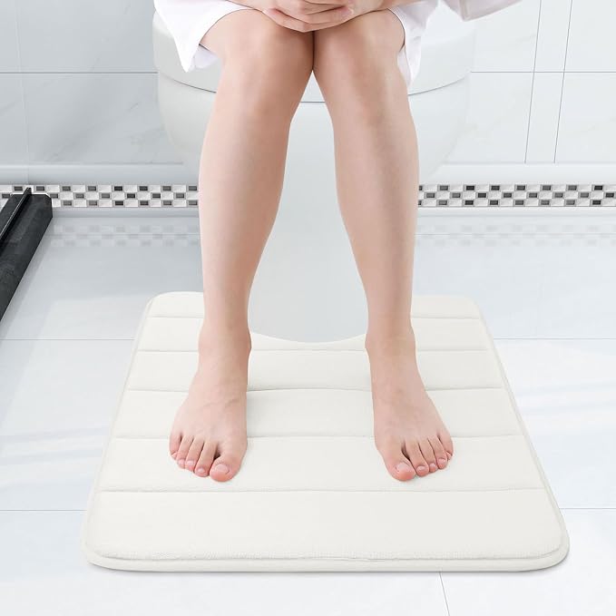 Buganda Memory Foam U-Shaped Toilet Rugs 24 x 20, Absorbent Bathroom mat | Ivory, Thick Soft Machine Washable toilet mat for bathroom, Contour Bath Rugs Mat for Toilet Base