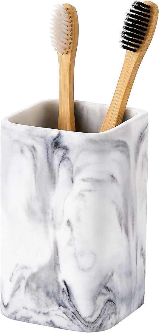 ZCCZ Toothbrush Holder for Bathrooms, White Marble Look Toothpaste and Makeup Holder, Brushes and Razors Holder, Vanity Bathroom Countertop Organizer, Toothbrush Cup