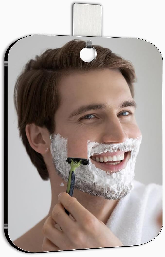 Thicken Shower Mirror Fogless for Shaving,(Small 6.12x4.06 Inch) Anti Fog Shaving Mirror No Fog Free Holder NO-Drilling Waterproof, Small Wall Mounted Bathroom Accessories Camping Hanging Men