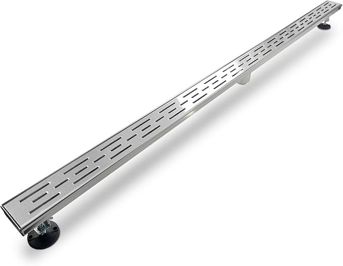 Linear Shower Drain, Shower Drain 60 inch with Bar Pattern Grate, Durable AISI 304 Stainless Steel Shower Drain, Linear Drain with Hair Strainer and Leveling Feet