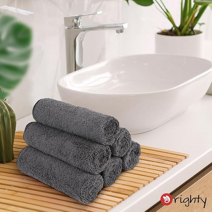 Orighty 6-Pack Grey Hand Towels, 16x28 inch Microfiber Gym Towels | Quick Drying & Absorbent, Lightweight & Thin Grey Yoga Towel - Multi-Purpose Camping Towel for SPA, Hotel & Bathroom