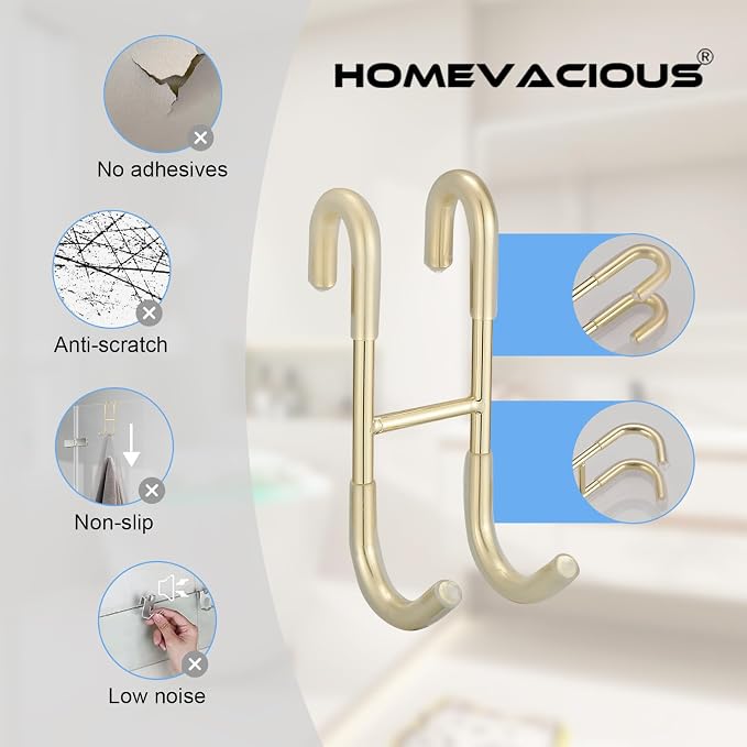 Homevacious Shower Door Hooks, 4 Pack Over Shower Glass Door Hook,SUS 304 Stainless Steel Rack Hooks, Frameless Bathroom Hanger Drilling-Free, Glue-Free Towel Hooks,Brushed Gold