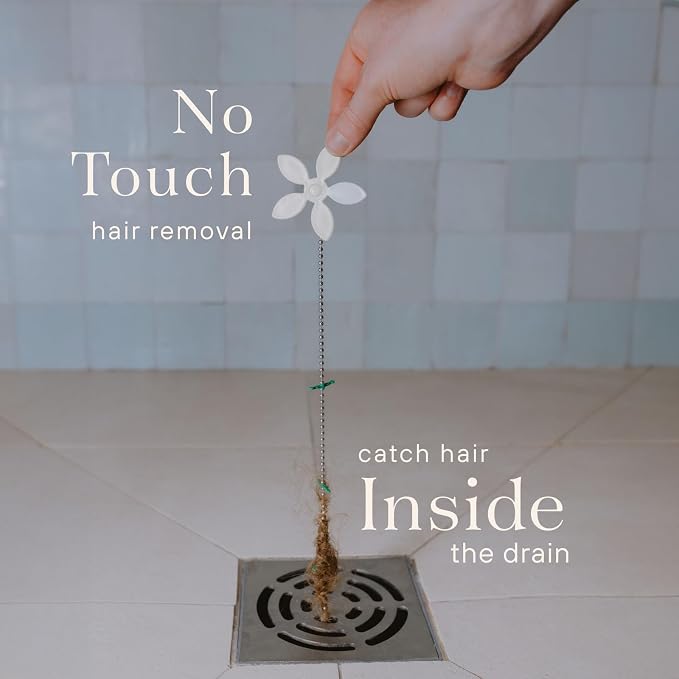 Shower Drain Hair Catcher – Disposable Bathroom Hair Trap, Easy to Install in Shower Drain Cover, Helps Prevent Clogs – As Seen on Shark Tank – White Flower (4-Pack)