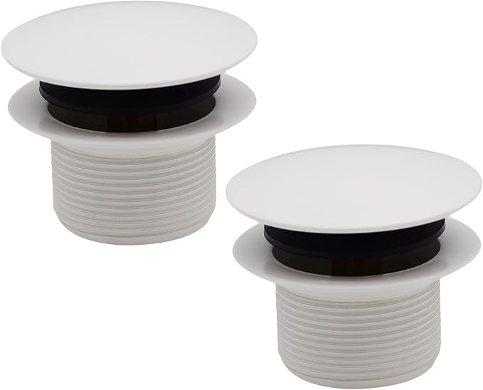 Westbrass D398R-2-50 1-1/2" NPSM Coarse Thread Mushroom Tip-Toe Bathtub Drain Stopper, Powder Coat White (2-Pack)
