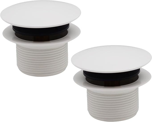 Westbrass D398R-2-50 1-1/2" NPSM Coarse Thread Mushroom Tip-Toe Bathtub Drain Stopper, Powder Coat White (2-Pack)