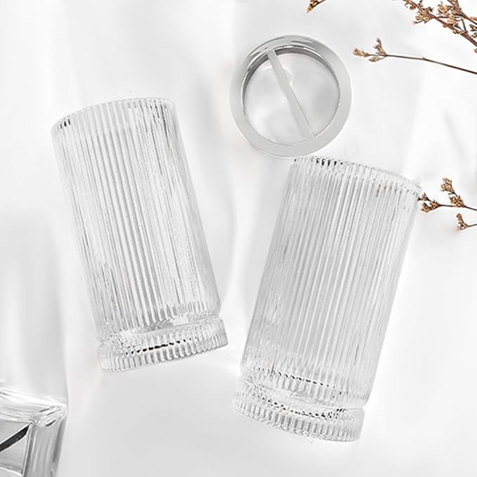 Toothbrush Holders for Bathrooms, 2pcs Clear Glass Toothbrush Holder, 14oz Bathroom Tumbler and Mouthwash Cup, Silver Tooth Brush and Toothpaste Organizer for Bathroom Vanity Countertop Decor