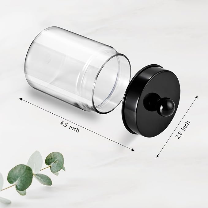 Amolliar Acrylic Apothecary Jar Bathroom Qtip Holder Black 4 Pack | for Bathroom Storage Vanity , Countertop, Farmhouse Style, Holds Cotton Swabs, Dental Floss, Makeup Sponges,Home Decor