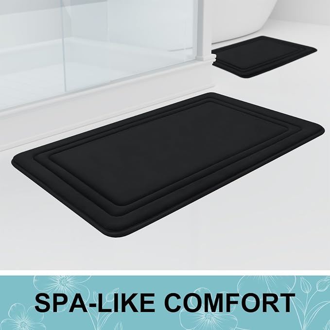 Grandaily Memory Foam Bath Mat Rug 59x34, Ultra Soft, Non-Slip and Absorbent Bathroom Rugs, Machine Wash Dry, Comfortable Bath Carpet for Bathroom Floor, Tub and Shower, Black