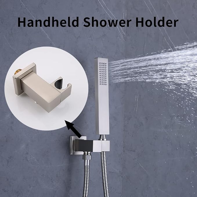 AVIVG Brushed Nickel Bathroom Brass Wall Mount Adjustable Handheld Shower Head Bracket Holder