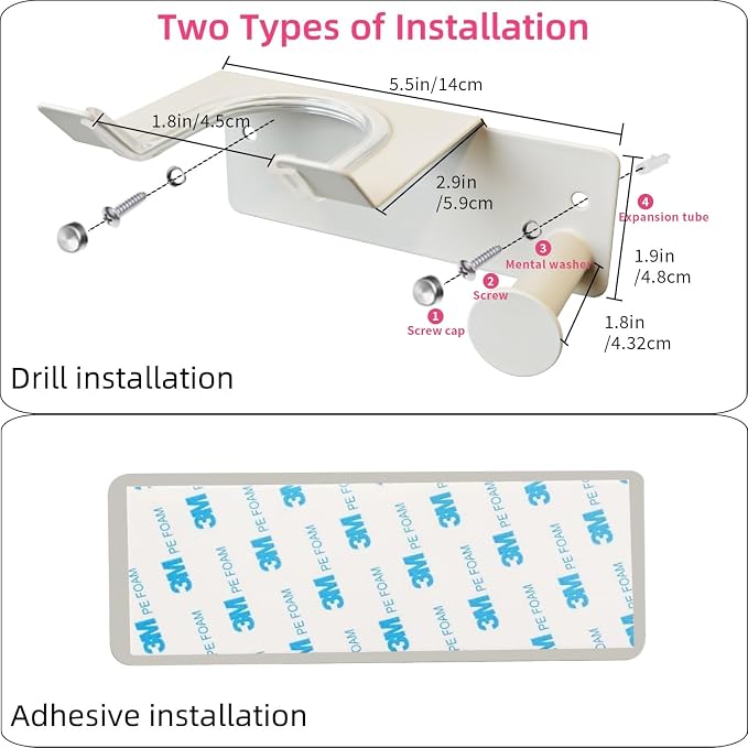 Hair Dryer Holder, HairDryer Holder Wall Mounted, Self Adhesive Blow Dryer Holder, Stainless Steel Hair Dryer Holder, Hairdryer Holder for Bathroom White