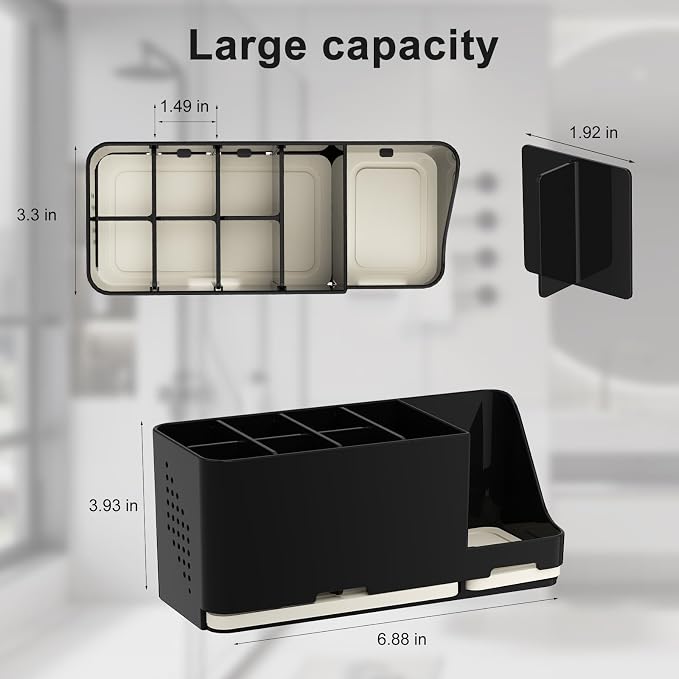 Large Electric Toothbrush Holder - 8 Slots with Quick-Dry Diatomite Base, Fits Sonicare & All Major Brands, Bathroom Countertop Organizer (Black)