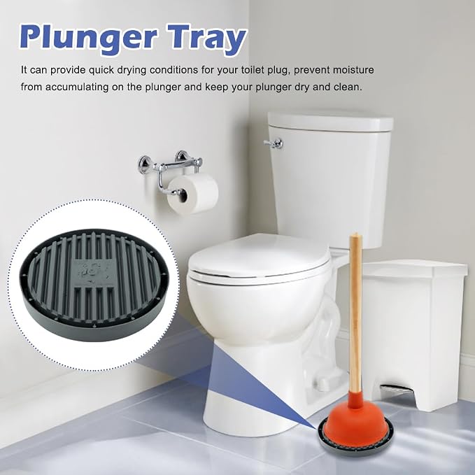 2 Pcs Plunger Trays, Air Drying Mat for Toilet Plunger, Catches Drips and Dries Quickly, Toilet Plunger Organizer Mat, Toilet Plunger Holder Only(6.3inch)
