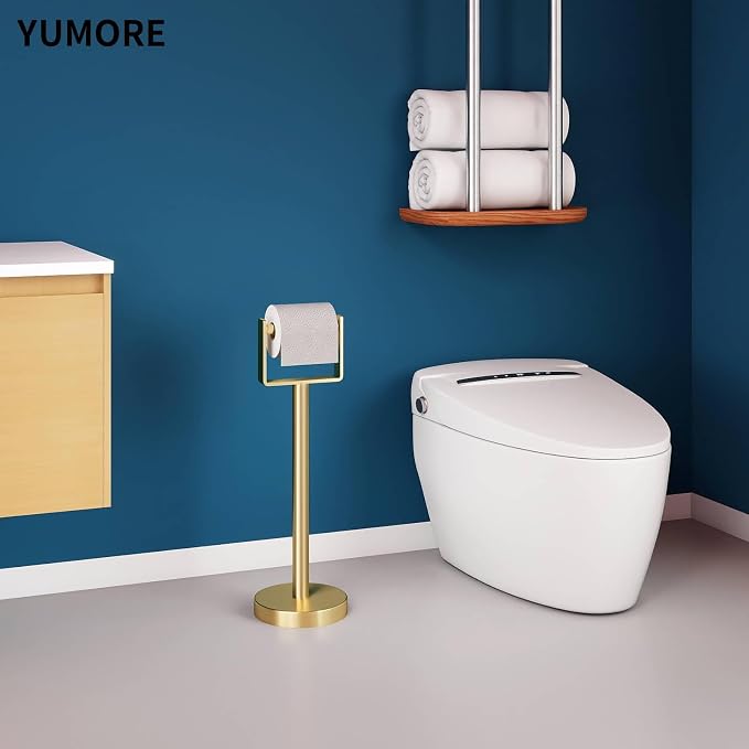 Heavy Duty Toilet Paper Holder Stand, Extra-Weighted Base No Tipping | Stainless Steel Toilet Paper Stand, Free Standing Floor Tissue Roll Holder for Bathroom, Gold 200UP
