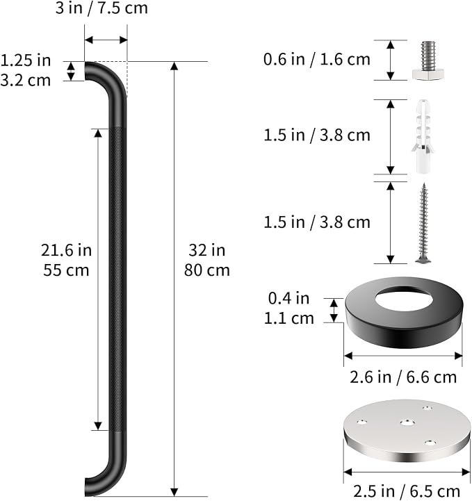 32 Inch Anti Slip Shower Grab Bar, ZUEXT Matte Black Finish Stainless Steel Bathroom Grab Bar, Knurled Bathroom Balance Bar,Safety Hand Rail Support,Handicap Elderly Injury Senior Assist Bath Handle